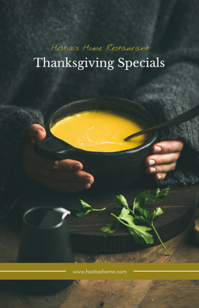 Thanksgiving Special Menu Woman with Vegetable Soup Flyer 5.5x8.5in Design Template