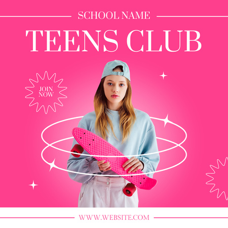 Teinin klubi rullalaudalla vaaleanpunaisessa Instagram Design Template