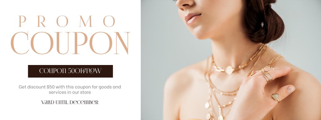Jewelry Offer with Golden Necklaces Coupon tervezősablon