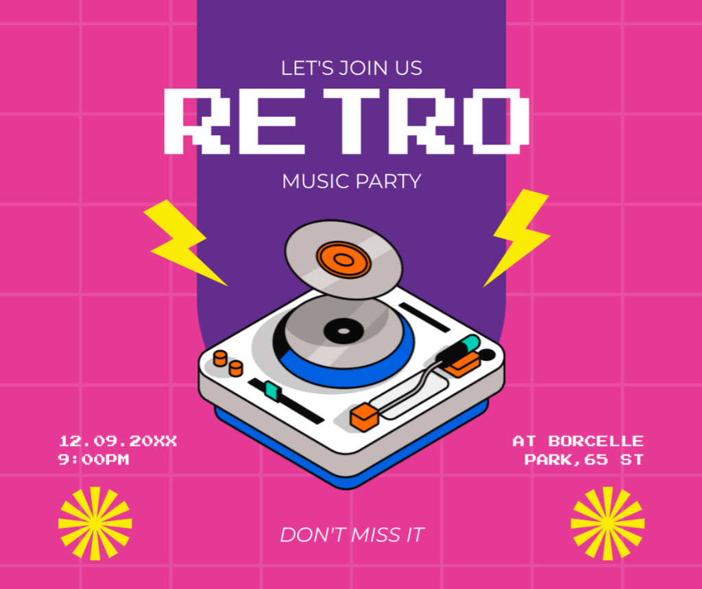Invitation to Retro Music Party Facebook tervezősablon