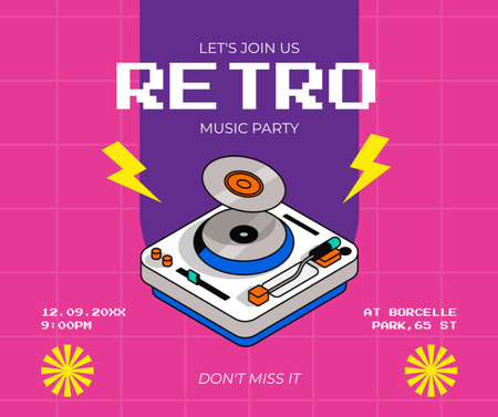 Invitation to Retro Music Party Facebook Design Template