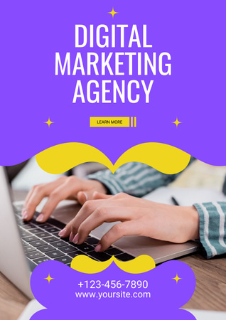 Digitális marketing ügynökségi szolgáltatások laptoppal Poster tervezősablon