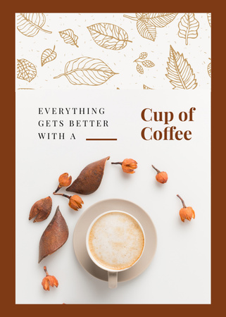 Cup Of Coffee With Milk Postcard 5x7in Vertical Design Template