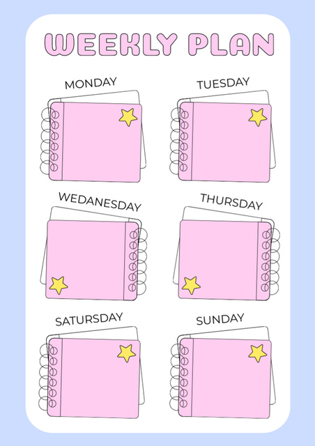 Weekly Plan with Cute Pink Notebooks Schedule Planner Modelo de Design