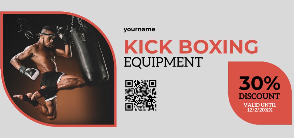 Kickboxing Equipment Store Ad with Boxer Coupon Din Large Šablona návrhu