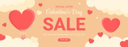 Объявление о распродаже ко Дню святого Валентина с сердечками на бежевом фоне Facebook cover – шаблон для дизайна