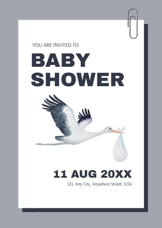 Designvorlage Babyparty-Ankündigung mit niedlichem Storch für Flayer