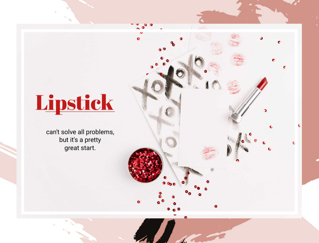 Plantilla de diseño de Lipstick And Red Sequins Promotion Postcard 4.2x5.5in 