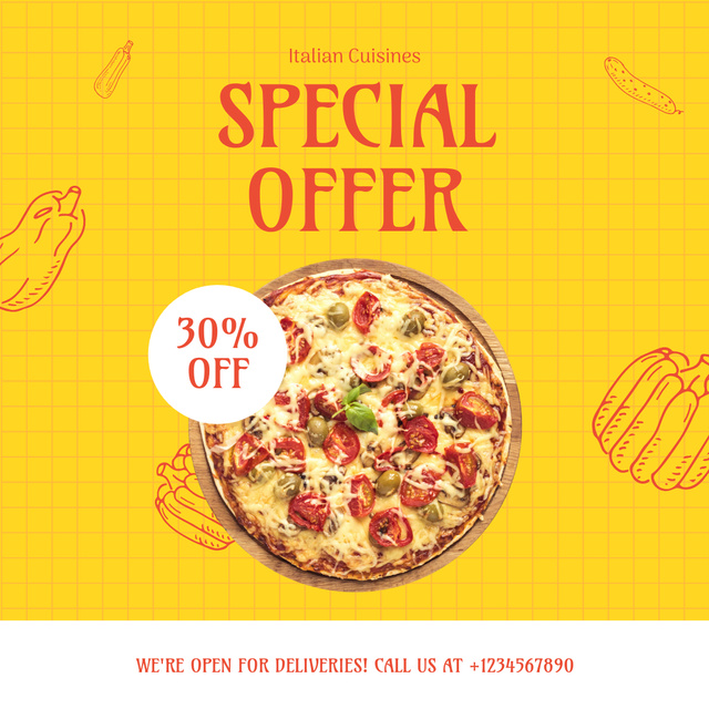 Ontwerpsjabloon van Instagram van Pizza Special Discount Offer On Yellow