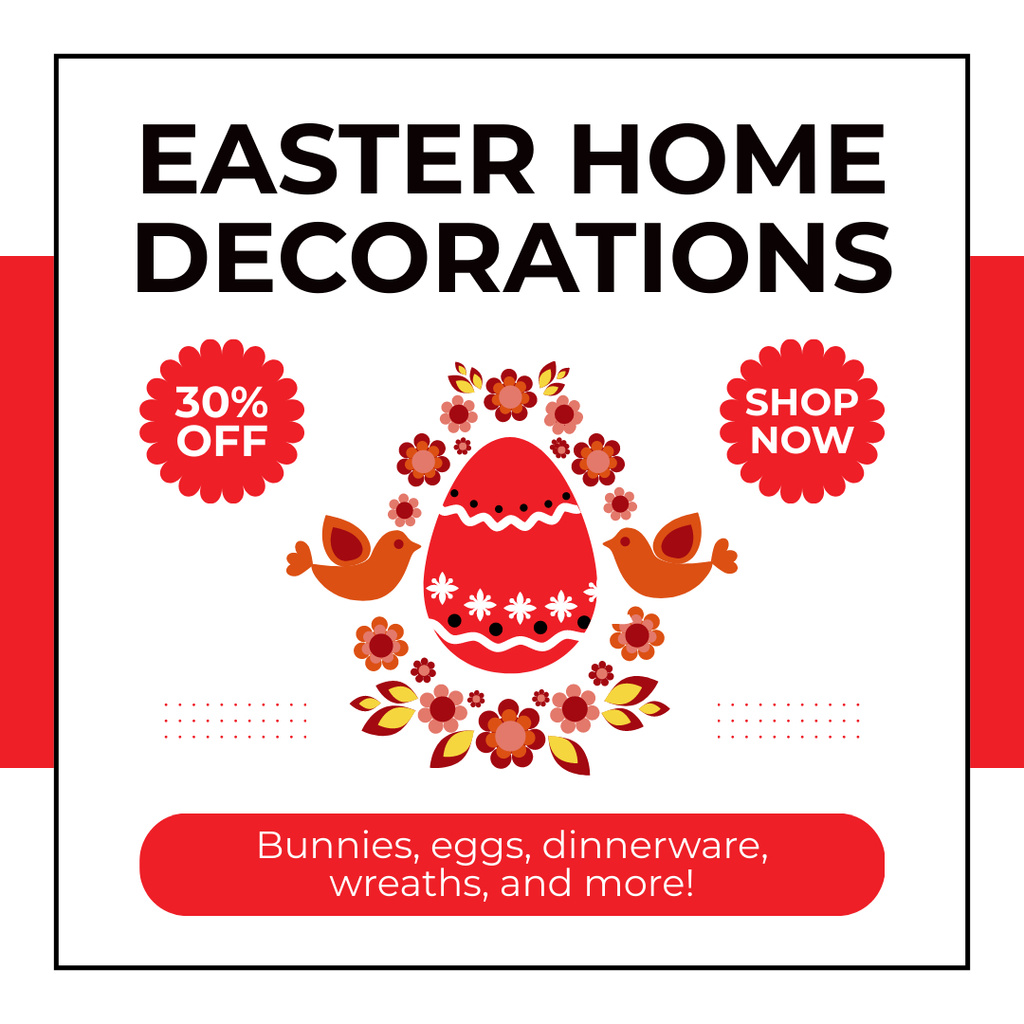 Easter Home Decorations Offer with Cute Red Egg Instagram Design Template