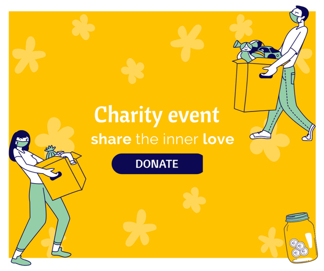 Charity Event Announcement with Volunteers carrying Boxes Facebook Design Template