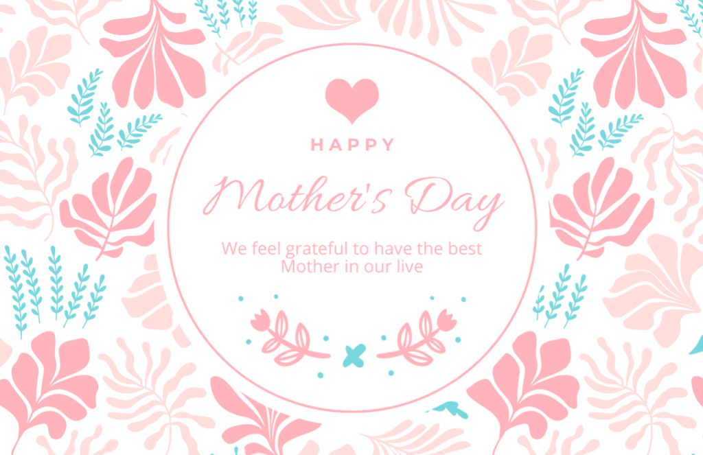 Mother's Day Greeting on Pastel Pink Thank You Card 5.5x8.5in Design Template