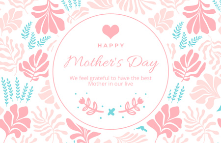 Plantilla de diseño de Saludo del día de la madre con patrón de hojas lindas Thank You Card 5.5x8.5in 
