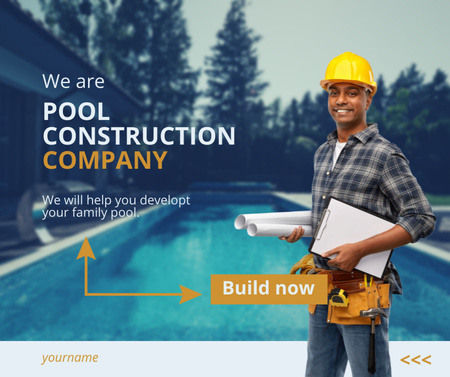 Swimming Pool Building Services Proposal with Smiling Man Facebook Design Template