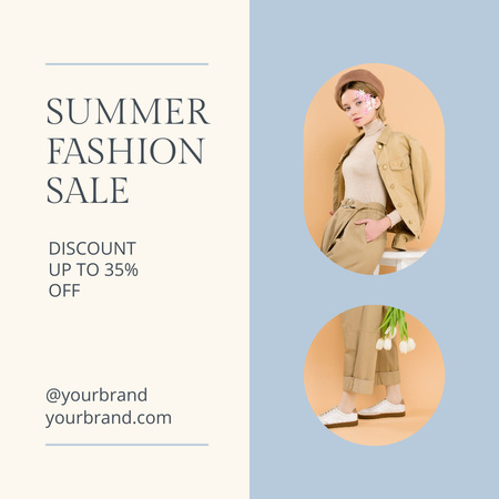 Summer Fashion Sale with Stylish Woman Instagram Design Template