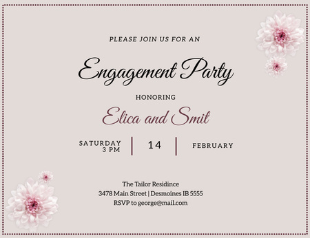 Engagement Party Announcement With Pink Flowers Invitation 13.9x10.7cm Horizontal Design Template