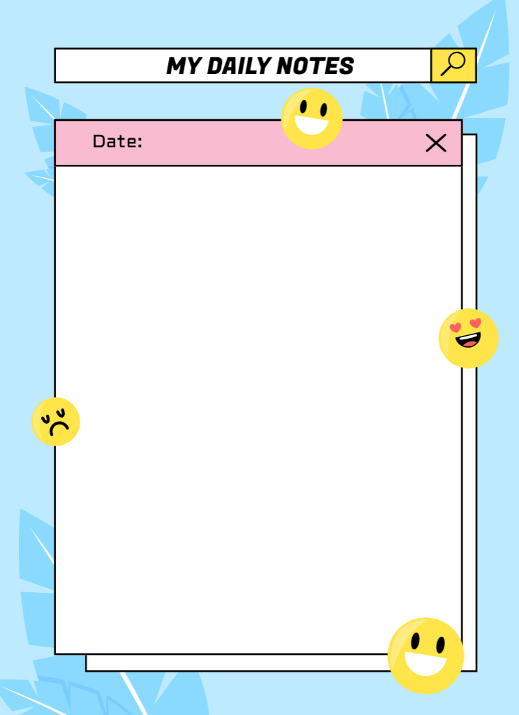 Daily Planner with Emoticons on Blue Notepad 4x5.5in Design Template