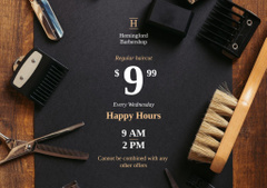 Barbershop Happy Hours Ad with Professional Tools