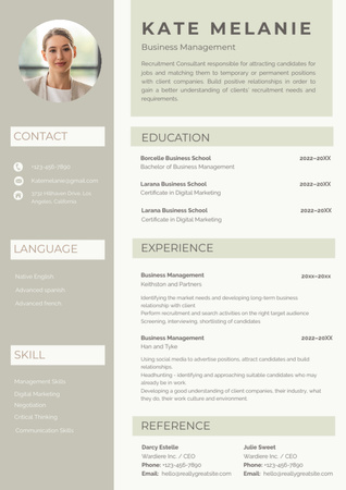Designvorlage Skills and Experience in Business Management für Resume