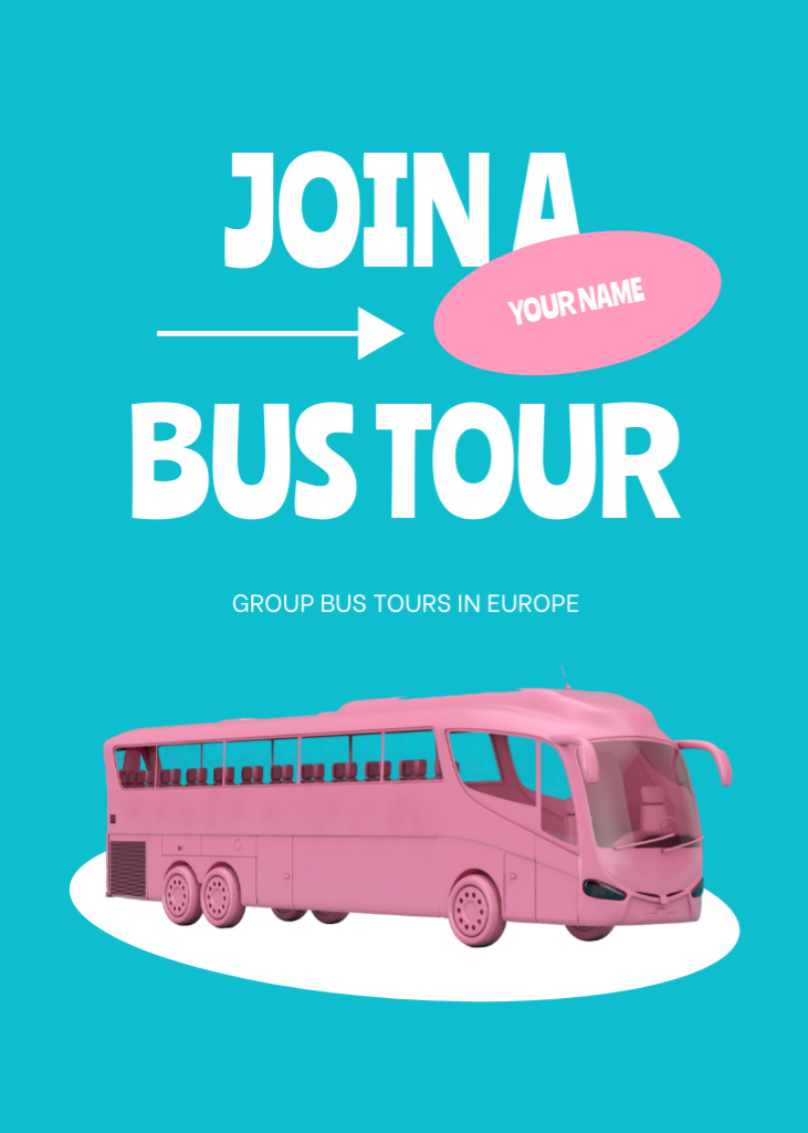 Travel Tour Offer with Illustration of Pink Bus Flayer – шаблон для дизайна
