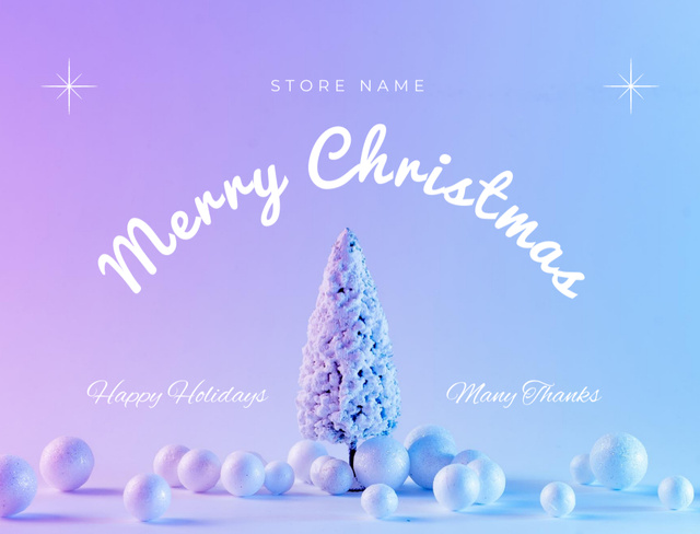 Christmas and New Year Greeting with Tree on Purple Gradient Postcard 4.2x5.5in Design Template