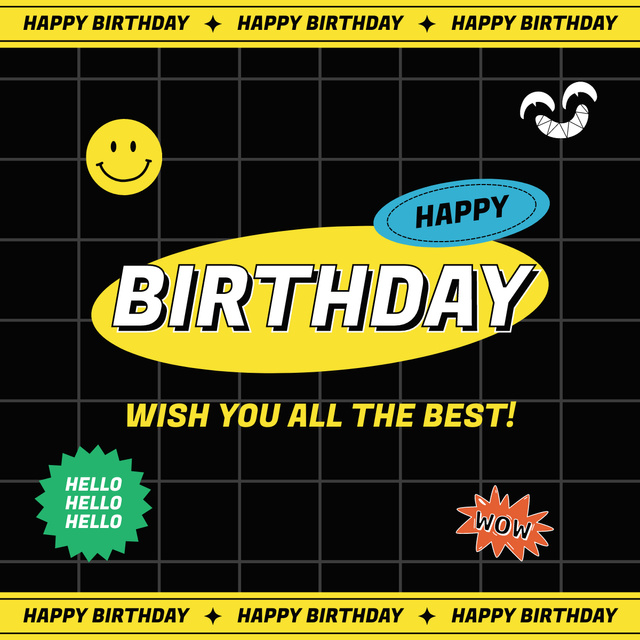 Bright Yellow and Black Birthday Greeting LinkedIn post – шаблон для дизайну