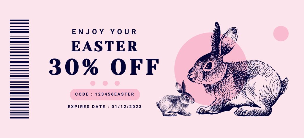Easter Holiday Offer with Cute Illustration of Rabbit Family Coupon 3.75x8.25in Tasarım Şablonu