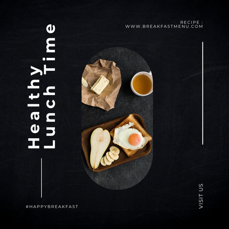 Designvorlage Gesunde Mittagessen-Idee mit Ei-Sandwich und Früchten für Instagram