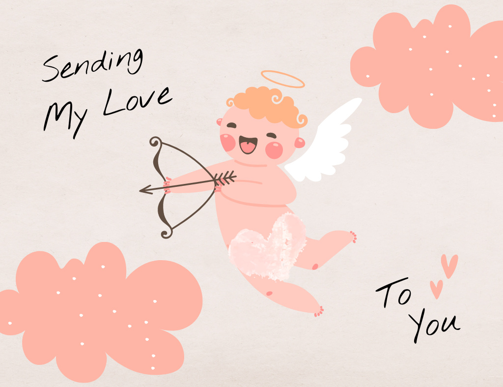 St.Valentine Day With Cute Cupid Thank You Card 5.5x4in Horizontal Tasarım Şablonu