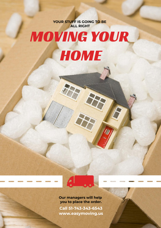 Home Moving Service Ad with House Model in Box Flyer A4 Design Template