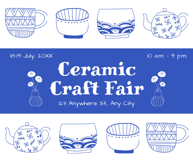 Platilla de diseño Announcement of the Ceramics Fair on Blue Facebook