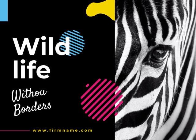 Zebra And Wildlife In Black Postcard 5x7in Design Template