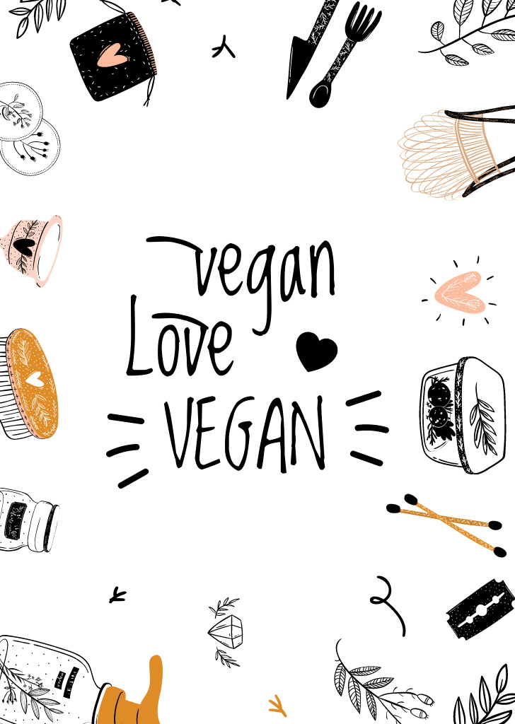 Vegan Lifestyle Concept With Illustration Postcard A6 Vertical Πρότυπο σχεδίασης