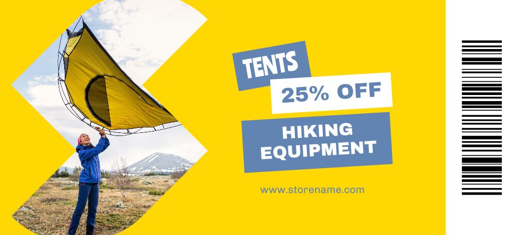Platilla de diseño Tents and Hiking Equipment Sale Coupon 3.75x8.25in