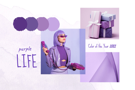 Girl in Bright Purple Outfit Mood Board Design Template