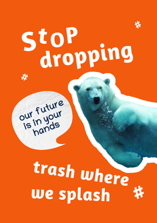 Ontwerpsjabloon van Poster A3 van verontreiniging bewustwording met witte beer