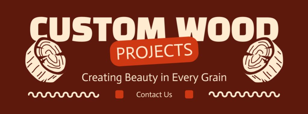 Custom Wood Projects Ad with Illustration of Timber Facebook cover Design Template