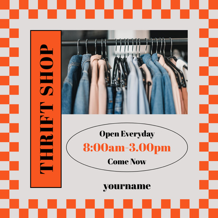 Thrift shop clothes on hangers orange Instagram AD Design Template