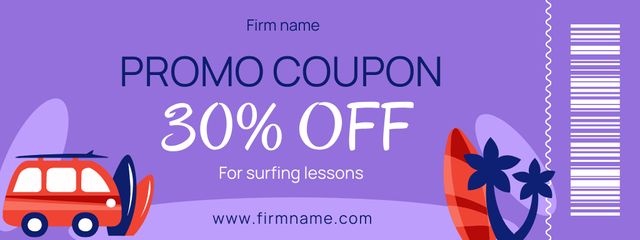 Szablon projektu Surfing School Ad with Discount in Purple Coupon