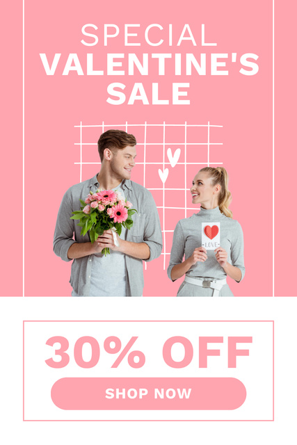 Modèle de visuel Valentine's Day Sale with Couple in Love in Pink - Pinterest