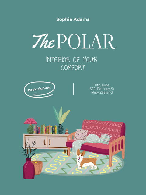 Platilla de diseño Book Signing Announcement with Cute Illustration of Furniture Poster US