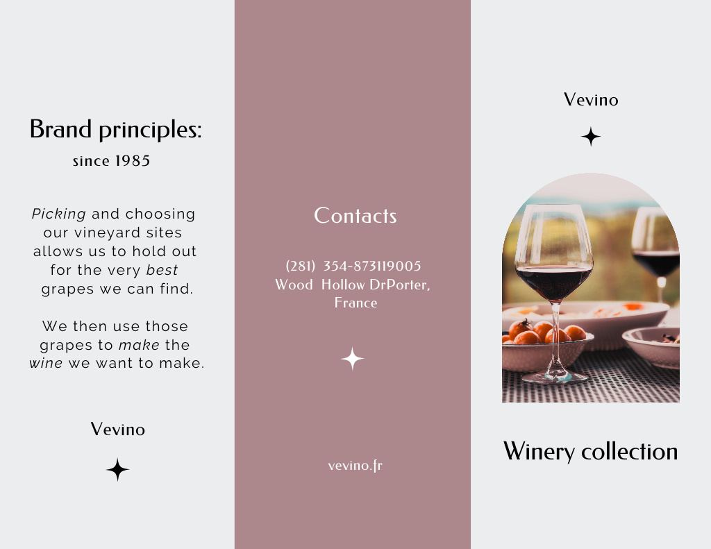Ontwerpsjabloon van Brochure 8.5x11in van Ad of Fancy Wine Tasting with Wineglasses and Snacks
