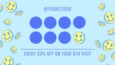 Loyalty Program Offer with Emoticons on Blue Business Card US Design Template