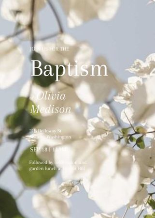 Baptism Ceremony Announcement with Blooming Twigs Invitation Modelo de Design