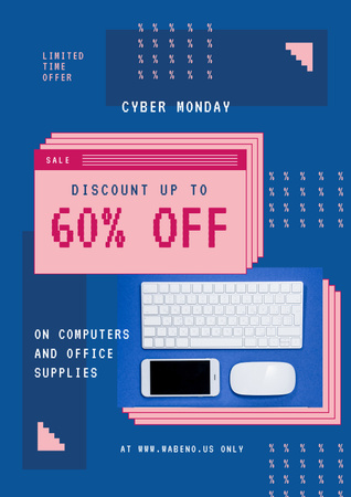 Klavye ve Gadget'larla Siber Pazartesi İndirimi Reklamı Poster Tasarım Şablonu