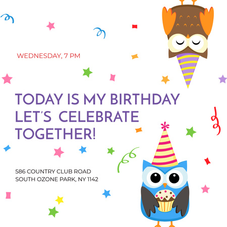 Modèle de visuel Birthday Invitation with Party Owls - Instagram AD