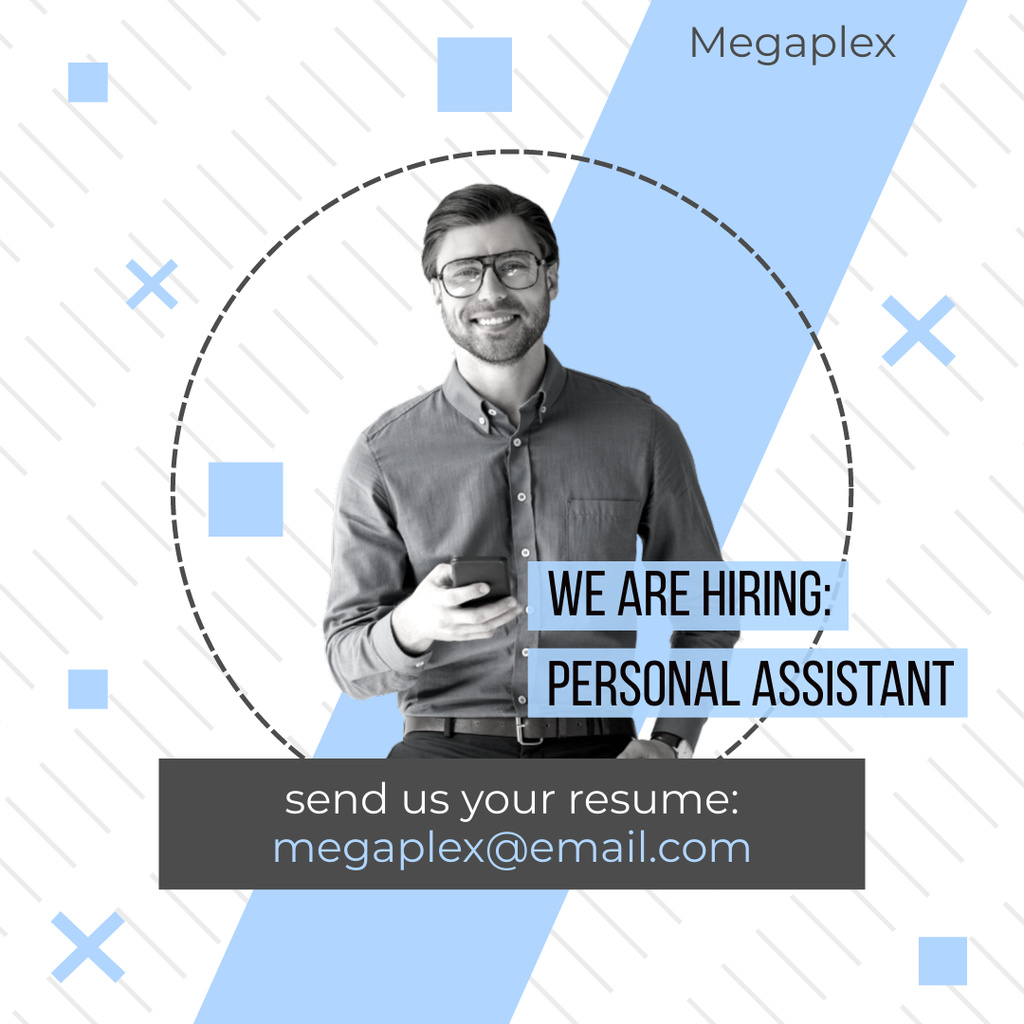 Personal Assistant Hiring Blue Grey Instagram – шаблон для дизайна