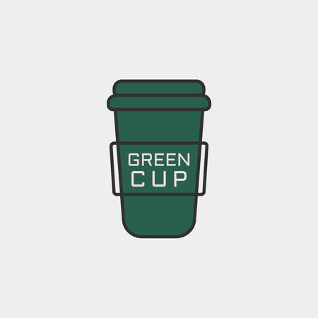 Designvorlage emblem mit grüner kaffeetasse für Logo