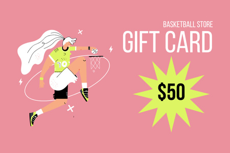 Basketball Store Pink Illustrated Gift Certificate Design Template