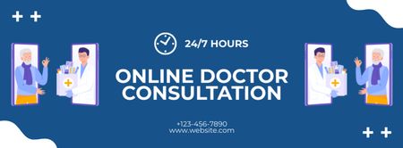 Potilas online-lääkärin konsultaatiossa Facebook cover Design Template